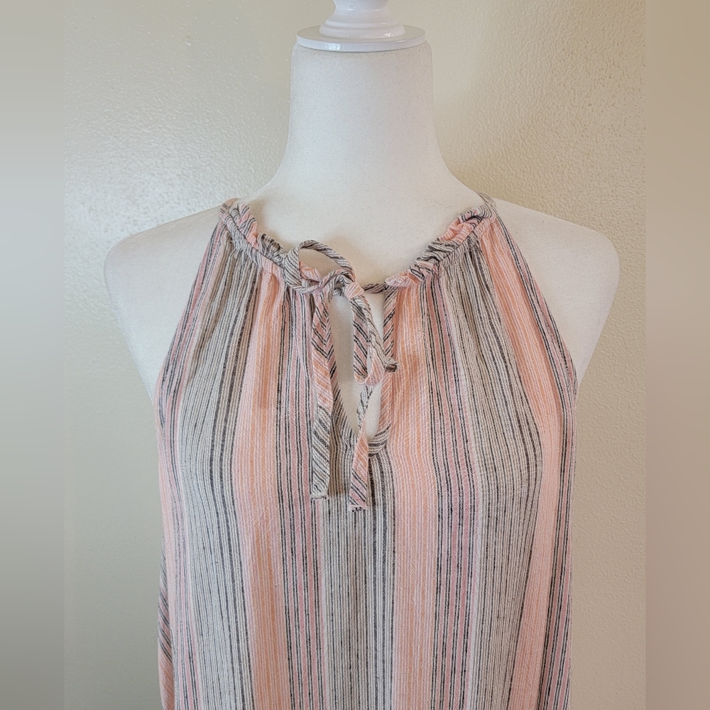 Nine West Linen Blend Tiered Peasant Striped Maxi Dress Size L - Picture 5 of 6